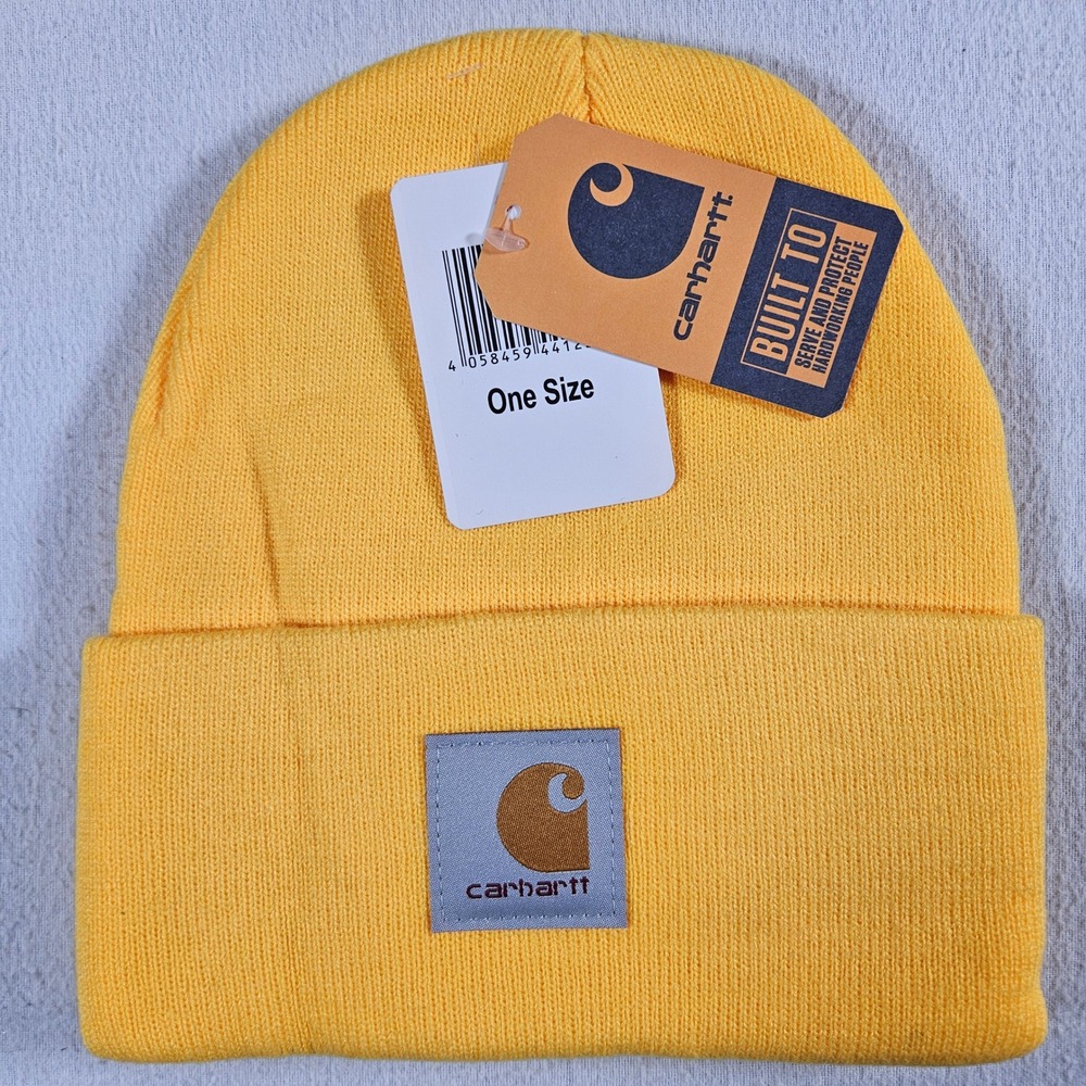 Carhartt Beanie Hat Unisex One Size Yellow Acrylic Watch Logo Patch New